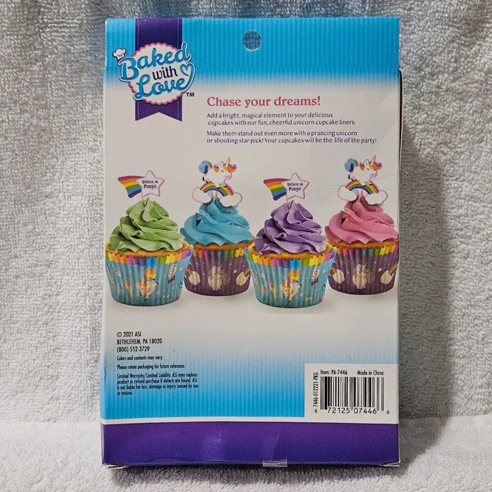 Baked With Love Unicorn Cupcake Decor Kit 24 Picks 24 Liners Birthday Party NEW